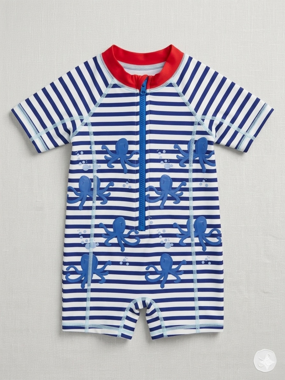 deux par deux Navy & Red Striped Octopus Zip One-Piece Swimsuit